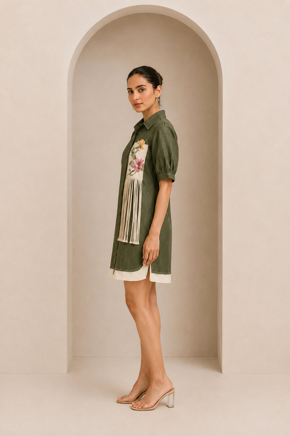 Canvas Cut Dress - Olive