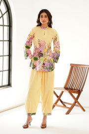 Pastel Garden Dhoti Set - Yellow